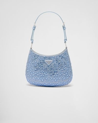 Prada Cleo Satin Bag With Crystals - Blue