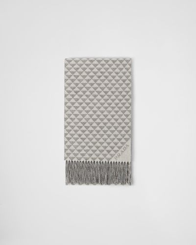 Prada Symbole Double Wool And Cashmere Scarf - Gray