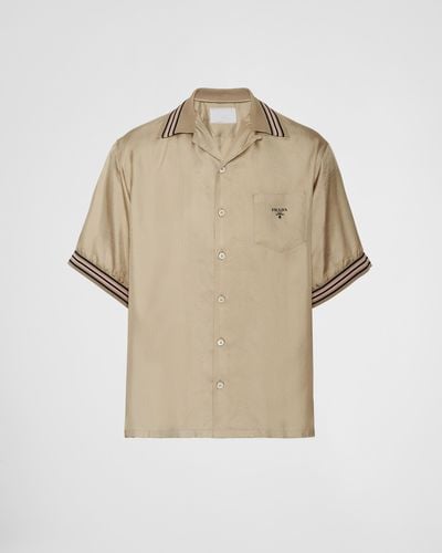 Prada Short-Sleeved Silk Twill Shirt - Natural