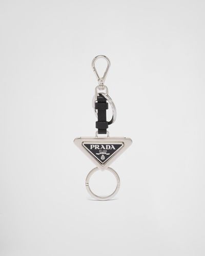 Prada Dividable Leather And Metal Keychain - White