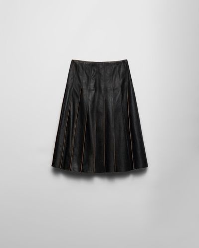 Prada Pleated Leather Skirt - Black