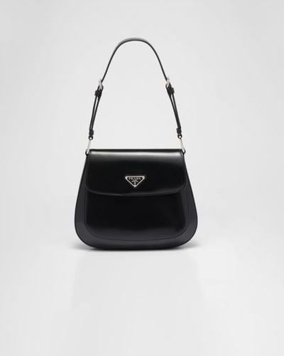 Prada Cleo Brushed Leather Shoulder Bag - Black
