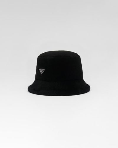 Prada Shearling Bucket Hat - Black