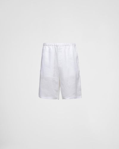 Prada Bermuda-shorts Aus Leinen - Weiß