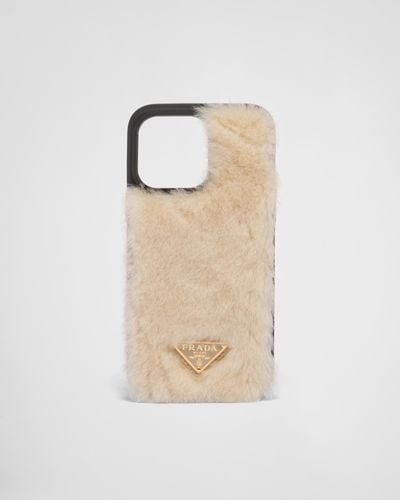 Prada Coque d'iPhone 14 Pro Max en peau lainée - Neutre