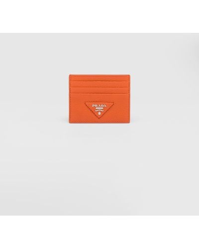 Prada Leather Card Holder - Orange