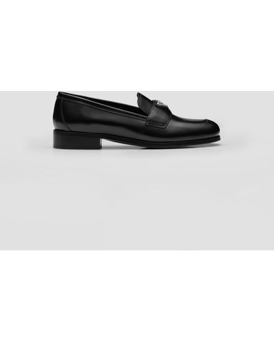 Prada Triangle-logo Patent-leather Loafers - Black