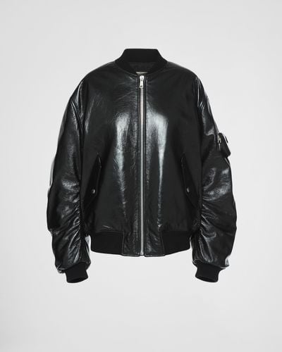 Prada Oversized Nappa Leather Bomber Jacket - Black