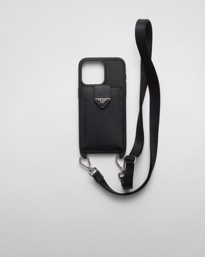 Prada Saffiano Leather Cover For Iphone 15 Pro Max - Black