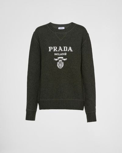 Prada Cashmere And Wool Logo Crew-Neck Sweater - Green