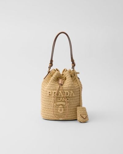 Prada Crochet And Leather Mini-Bucket Bag - Metallic
