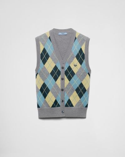 Prada Wool Vest With An Argyle Pattern - Blue