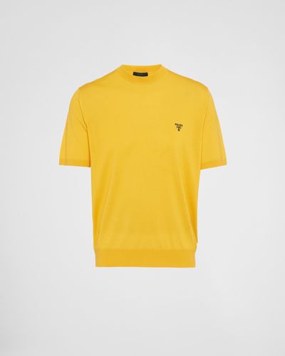 Prada Pull À Col Rond En Laine Extra Fine - Jaune