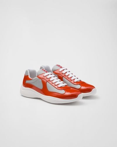 Prada America's Cup Patent Leather & Technical Fabric Sneakers - Red