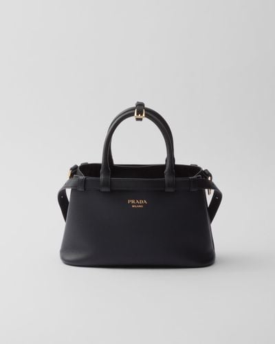 Prada Buckle Small Leather Handbag With Double Belt - Black