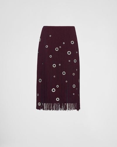 Prada Midi-Skirt With Fringe And Grommet Embellishment - Purple