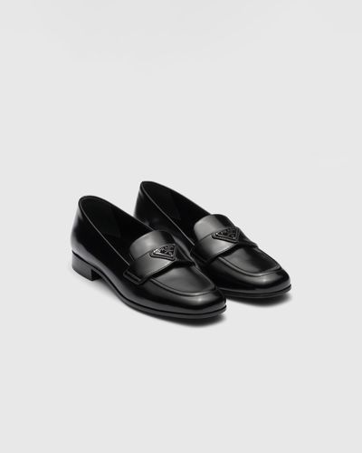 Prada Unlined Brushed Leather Loafers - Black