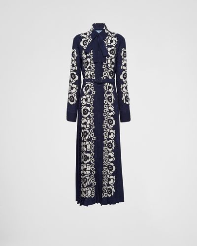 Prada Silk Floral Print Midi Dress - Blue