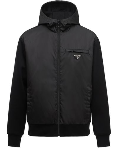 Prada Technical Fleece Cardigan With Re-Nylon Details - Black
