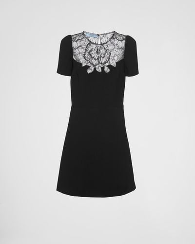 Prada Cady And Lace Mini-dress - Black