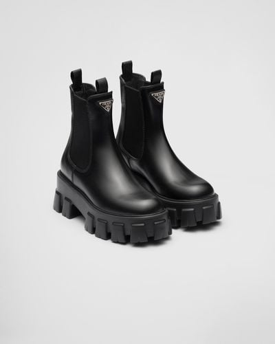 Prada Monolith Leather Chelsea Boots - Black