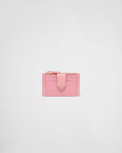 Prada Saffiano And Smooth Leather Card Holder - Pink