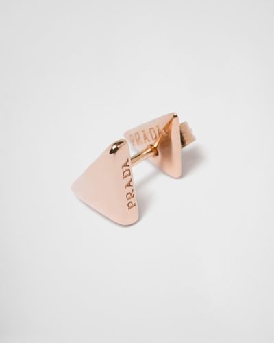 Prada Eternal Gold Nano Triangle Mono Earring In Pink Gold - White