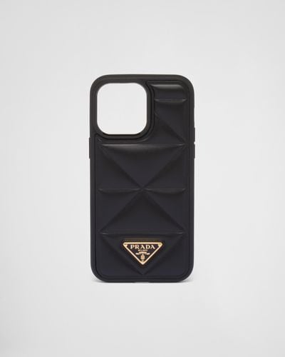 Prada Coque d'iPhone 14 Pro Max en cuir - Noir