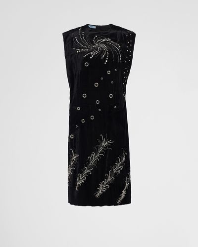 Prada Embroidered Velvet Dress - Black