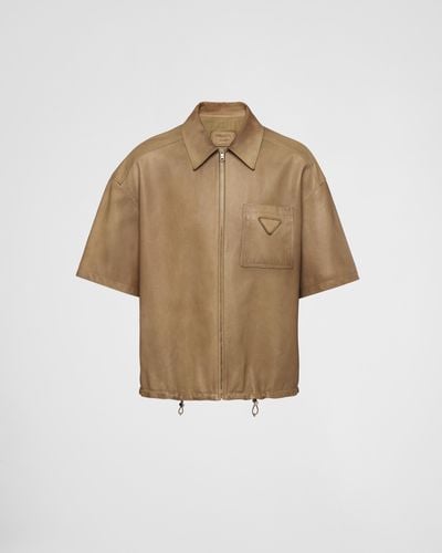 Prada Short-sleeve Nappa Leather Shirt - Natural