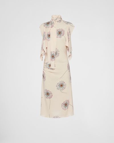 Prada Printed Sablé Dress With Scarf Collar - Natural