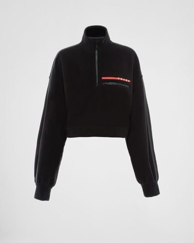 Prada Cropped Recycled Technical Fleece Sweatshirt - Black