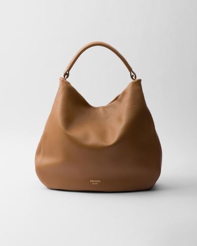 Prada Large Leather Shoulder Bag - Brown