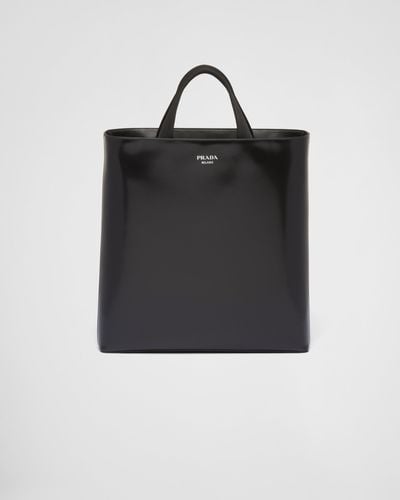 Prada Brushed Leather Tote With Water Bottle - Black
