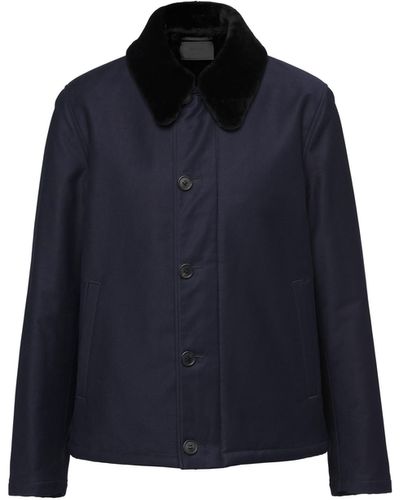 Prada Blouson Jacket With Shearling Collar - Blue
