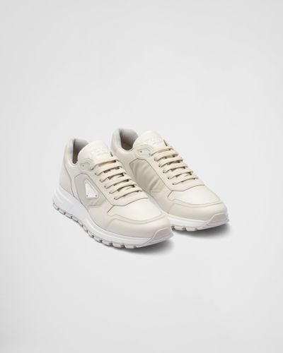 Prada Nubuck And Nylon Sneakers - White