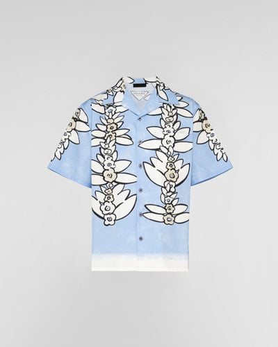 Prada Water Lily Print Bowling Shirt - Blue