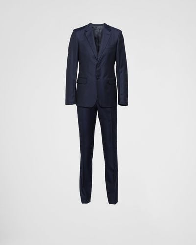 Prada Einreihiger Anzug Aus Wolle - Blau