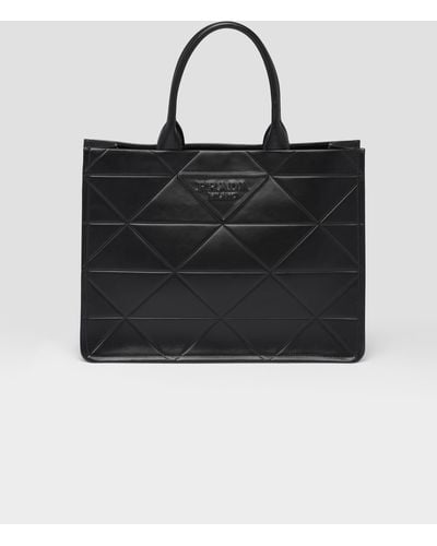 Prada Leather Tote Bag With Topstitching - Black