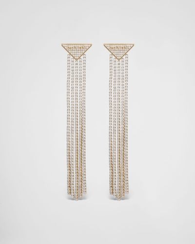Prada Crystal Logo Jewels Zirconia Earrings - White