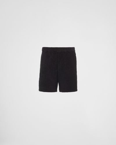Prada Shorts In Spugna Di Cotone - Nero