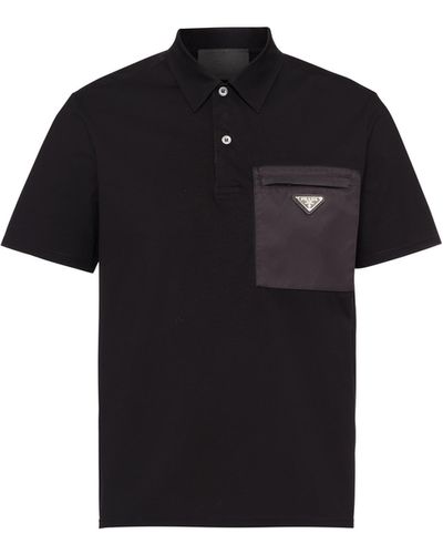 Prada Stretch Cotton Polo Shirt With Re-Nylon Details - Black