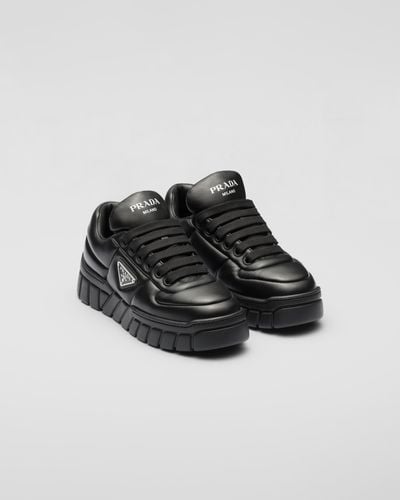 Prada Padded Leather Triangle Sneakers - Black