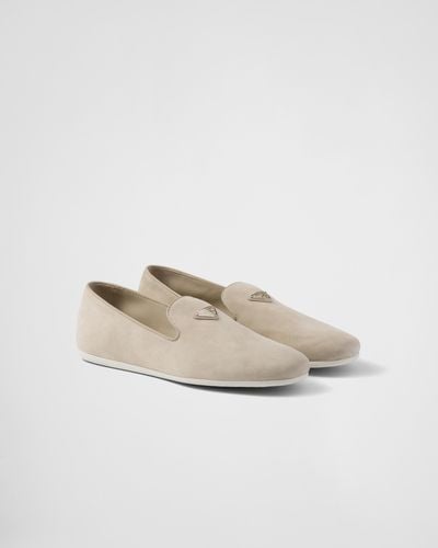 Prada Suede Slip-On Shoes - White