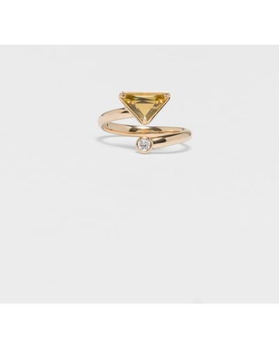 Prada Anello Contrarié Eternal Gold In Oro Giallo Con Diamante E Quarzo Verde - Bianco