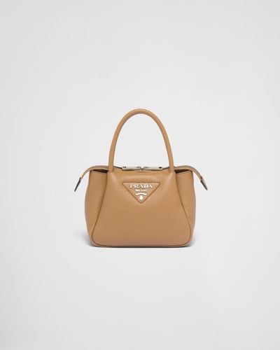 Prada Leather Mini Handbag With Zipper Closure - White