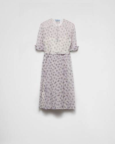 Prada Kleid Aus Bedrucktem Nylonette - Weiß