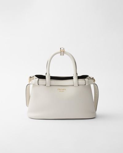 Prada Buckle Small Leather Handbag With Double Belt - White