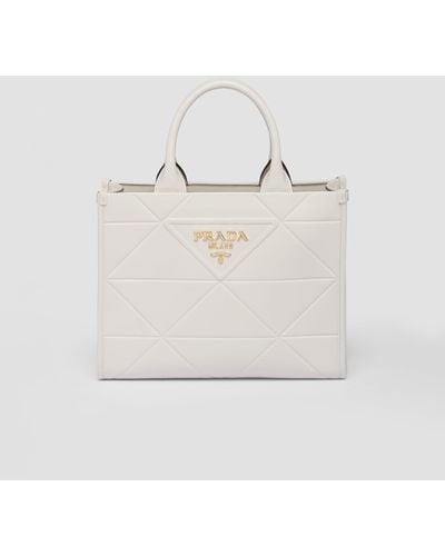 Prada Small Leather Symbole Bag With Topstitching - Natural