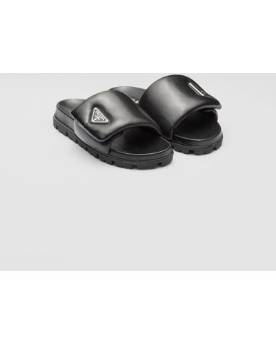 Prada Padded Leather Slides - Black